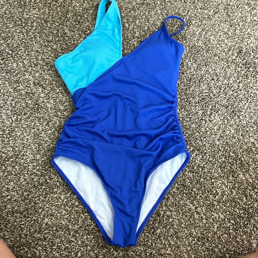 Blue one piece swimsuit